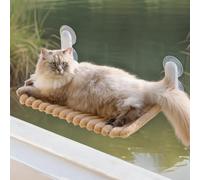 MEWOOFUN Perchoir de fenêtre pliable pour chat avec housse amovible et réversible - Hamac de fenêtre souple pour chat avec cadre en acier épais robuste pouvant supporter jusqu'à 18 kg (camel, L)