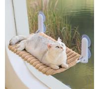 MEWOOFUN Perchoir de fenêtre pour chat pliable avec housse amovible et réversible - Hamac souple pour fenêtre de chat avec cadre en acier renforcé stable jusqu'à 18 kg (chameau, taille M)