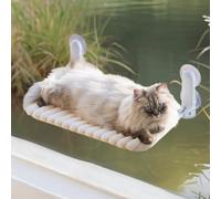 MEWOOFUN Perchoir de fenêtre pour chat pliable avec housse amovible et réversible - Hamac souple pour fenêtre de chat avec cadre en acier renforcé stable jusqu'à 18 kg (blanc, L)