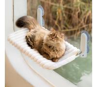 MEWOOFUN Perchoir de fenêtre pour chat pliable avec housse amovible et réversible - Hamac souple pour fenêtre de chat avec cadre en acier renforcé stable jusqu'à 18 kg (blanc, M)