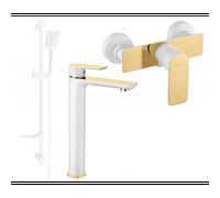 Mexen Alfa Ensemble de douche DF62, blanc/or - 745714DF62-25 5294 5907709183490