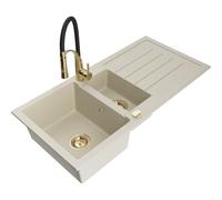 Mexen Andres évier en granit 1,5 bac avec égouttoir et mitigeur de cuisine Aster, beige - 6515-69-73450-57-G 19295 5905315047649