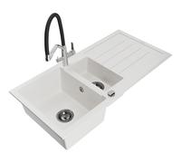 Mexen Andres évier en granit 1,5 bac avec égouttoir et robinet de cuisine Duo, blanc - 6515-20-671701-07-B 22921 5905315102621