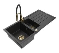 Mexen Andres évier en granit 1,5 cuve avec égouttoir et robinet de cuisine Aster, noir/argent - 6515-73-73450-57-G 19305 5905315047762