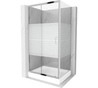 Mexen Apia cabine de douche coulissante 100 x 80 cm, bandes blanches, chrome + bac Rio - 840-100-080-01-20-4510 14718 5907709154001