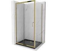 Mexen Apia Cabine de douche coulissante 100 x 80 cm, transparent, or + receveur plat, noir - 840-100-080-50-00-4070G 14781 5907709152564