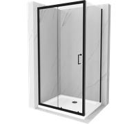 Mexen Apia cabine de douche coulissante 100 x 90 cm, transparente, noire + receveur Flat, blanc- 840-100-090-70-00-4010B 14807 5907709152816