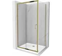 Mexen Apia cabine de douche coulissante 110 x 80 cm, transparent, dorée + receveur Flat, blanc - 840-110-080-50-00-4010G 14761 5907709152366