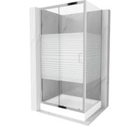 Mexen Apia cabine de douche coulissante 120 x 90 cm, bandes blanches, chrome + bac à douche Rio - 840-120-090-01-20-4510 14720 5907709154025