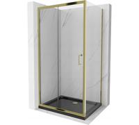 Mexen Apia cabine de douche coulissante 130 x 100 cm, transparente, dorée + receveur Flat, noir - 840-130-100-50-00-4070G 14795 5907709152700