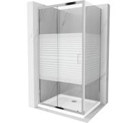 Mexen Apia cabine de douche coulissante 130 x 90 cm, bandes blanches, chromé + receveur Flat - 840-130-090-01-20-4010 4836 5907709177062