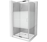 Mexen Apia cabine de douche coulissante 140 x 100 cm, bandes blanches, chrome + receveur plat - 840-140-100-01-20-4010 4841 5907709177116
