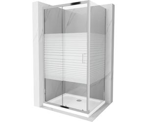 Mexen Apia cabine de douche coulissante 140 x 100 cm, bandes blanches, chrome + receveur plat - 840-140-100-01-20-4010 4841 5907709177116