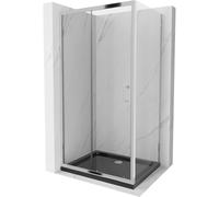 Mexen Apia cabine de douche coulissante 90 x 100 cm, transparent, chrome + receveur Flat, noir - 840-090-100-01-00-4070 14730 5907709152069