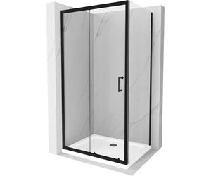 Mexen Apia cabine de douche coulissante 90 x 100 cm, transparente, noire + receveur Flat, blanc - 840-090-100-70-00-4010B 14804 5907709152786
