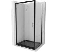 Mexen Apia cabine de douche coulissante 90 x 100 cm, transparente, noire + receveur Flat, noir - 840-090-100-70-00-4070B 14828 5907709153028