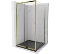 Mexen Apia cabine de douche coulissante 90 x 90 cm, transparente, dorée + receveur Flat, noir - 840-090-090-50-00-4070G 14778 5907709152533