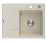 Mexen Ben évier en granit 1 bac avec égouttoir, à droite 600 x 500 mm, beige, siphon chromé - 6523605000-69 53252 5905315949134