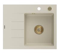 Mexen Ben évier en granit 1 bac avec égouttoir à droite 600 x 500 mm, beige, siphon doré - 6523605000-69-G