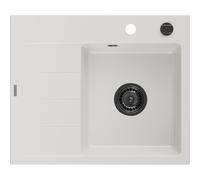 Mexen Ben évier en granit 1 bac avec égouttoir, à droite 600 x 500 mm, blanc, siphon noir - 6523605000-20-B 53280 5905315462213