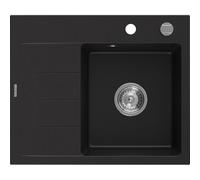 Mexen Ben évier en granit 1 bac avec égouttoir, à droite 600 x 500 mm, noir, siphon chromé - 6523605000-77 53257 5905315949189
