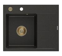 Mexen Ben Évier en granit 1 bac avec égouttoir, à gauche 600 x 500 mm, noir/doré métallisé, siphon doré - 6522605000-75-G 53262 5905315462046