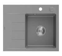 Mexen Ben évier en granit 1 bac avec égouttoir, côté droit 600 x 500 mm, gris, siphon chromé - 6523605000-71 53253 5905315949141