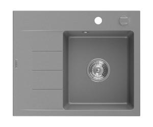 Mexen Ben évier en granit 1 bac avec égouttoir, côté droit 600 x 500 mm, gris, siphon chromé - 6523605000-71 53253 5905315949141