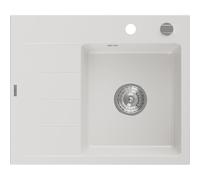 Mexen Ben évier en granit 1 bac avec égouttoir, droit 600 x 500 mm, blanc, siphon chromé - 6523605000-20 53251 5905315949127