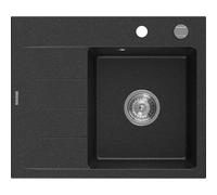 Mexen Ben Évier en granit 1 bac avec égouttoir, droit 600 x 500 mm, noir/argent métallisé, siphon chromé - 6523605000-73 53254 5905315949158