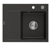 Mexen Ben évier en granit 1 bac avec égouttoir, droit 600 x 500 mm, noir/doré métallisé, siphon chromé - 6523605000-75 53255 5905315949165