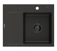 Mexen Ben évier en granit 1 bac avec égouttoir, droit 600 x 500 mm, noir/doré métallisé siphon noir - 6523605000-75-B 53284 5905315462251