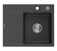 Mexen Ben évier en granit 1 bac avec égouttoir, droit 600 x 500 mm, noir moucheté, siphon chromé - 6523605000-76 53256 5905315949172