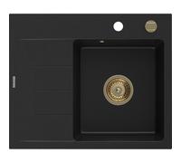 Mexen Ben Évier en granit 1 bac avec égouttoir, droit 600 x 500 mm, noir, siphon doré - 6523605000-77-G 53279 5905315462206