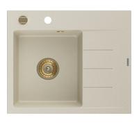 Mexen Ben évier en granit 1 bac avec égouttoir gauche 600 x 500 mm, beige, siphon doré - 6522605000-69-G
