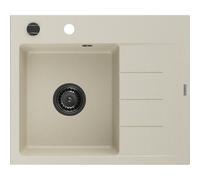 Mexen Ben évier en granit 1 bac avec égouttoir, gauche 600 x 500 mm, beige, siphon noir - 6522605000-69-B 53266 5905315462084