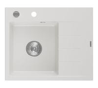 Mexen Ben évier en granit 1 bac avec égouttoir, gauche 600 x 500 mm, blanc, siphon chromé - 6522605000-20 53244 5905315399564