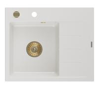 Mexen Ben évier en granit 1 bac avec égouttoir, gauche 600 x 500 mm, blanc, siphon doré - 6522605000-20-G 53258 5905315462008