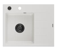 Mexen Ben évier en granit 1 bac avec égouttoir, gauche 600 x 500 mm, blanc, siphon noir - 6522605000-20-B 53265 5905315462077