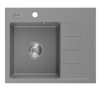 Mexen Ben évier en granit 1 bac avec égouttoir, gauche 600 x 500 mm, gris, siphon chromé - 6522605000-71 53246 5905315949073