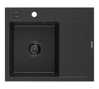Mexen Ben évier en granit 1 bac avec égouttoir, gauche 600 x 500 mm noir/argent métallisé siphon noir - 6522605000-73-B 53268 5905315462107