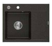 Mexen Ben Évier en granit 1 bac avec égouttoir, gauche 600 x 500 mm, noir/métallique doré, siphon chromé - 6522605000-75 53248 5905315949097