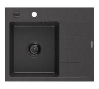 Mexen Ben évier en granit 1 bac avec égouttoir, gauche 600 x 500 mm, noir moucheté, siphon noir - 6522605000-76-B 53270 5905315462121