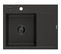 Mexen Ben évier en granit 1 bac avec égouttoir, gauche 600 x 500 mm, noir/or métallique, siphon noir - 6522605000-75-B 53269 5905315462114