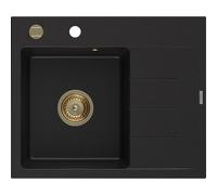 Mexen Ben évier en granit 1 bac avec égouttoir, gauche 600 x 500 mm, noir, siphon doré - 6522605000-77-G 53264 5905315462060