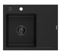 Mexen Ben évier en granit 1 bac avec égouttoir, gauche 600 x 500 mm, noir, siphon noir - 6522605000-77-B 53271 5905315462138