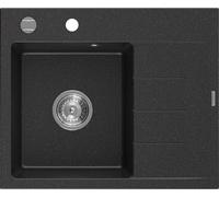 Mexen Ben évier en granit 1 chambre noir/argent, 600 x 500, siphon chrome