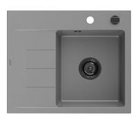 Mexen Ben évier en granit à 1 bac avec égouttoir, droit 600 x 500 mm, gris, siphon noir - 6523605000-71-B 53282 5905315462237