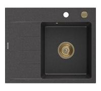 Mexen Ben Évier en granit à 1 bac avec égouttoir, droit 600 x 500 mm, noir moucheté, siphon doré - 6523605000-76-G 53278 5905315462190