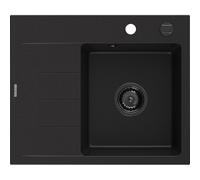 Mexen Ben évier en granit à 1 bac avec égouttoir, droit 600 x 500 mm, noir, siphon noir - 6523605000-77-B 53286 5905315462275